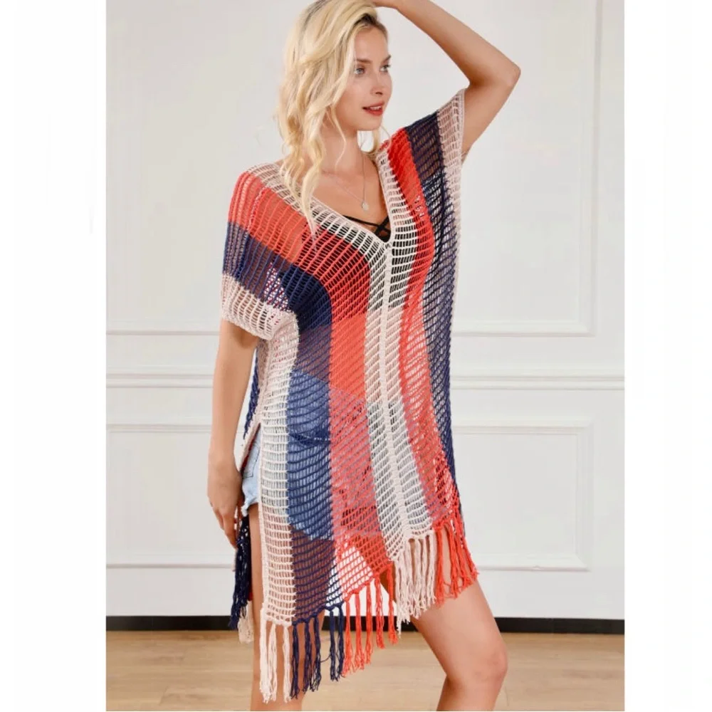 Striped Crochet Beach Cover Up - Picture 5 of 9